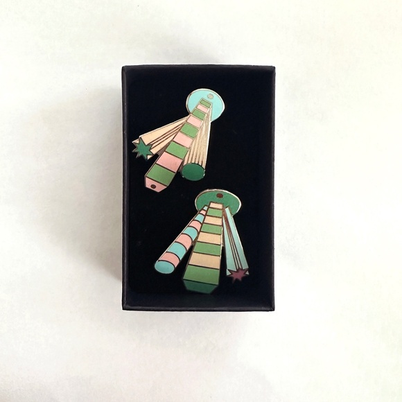 vintage memphis design sterling silver enamel earrings - Picture 6 of 6
